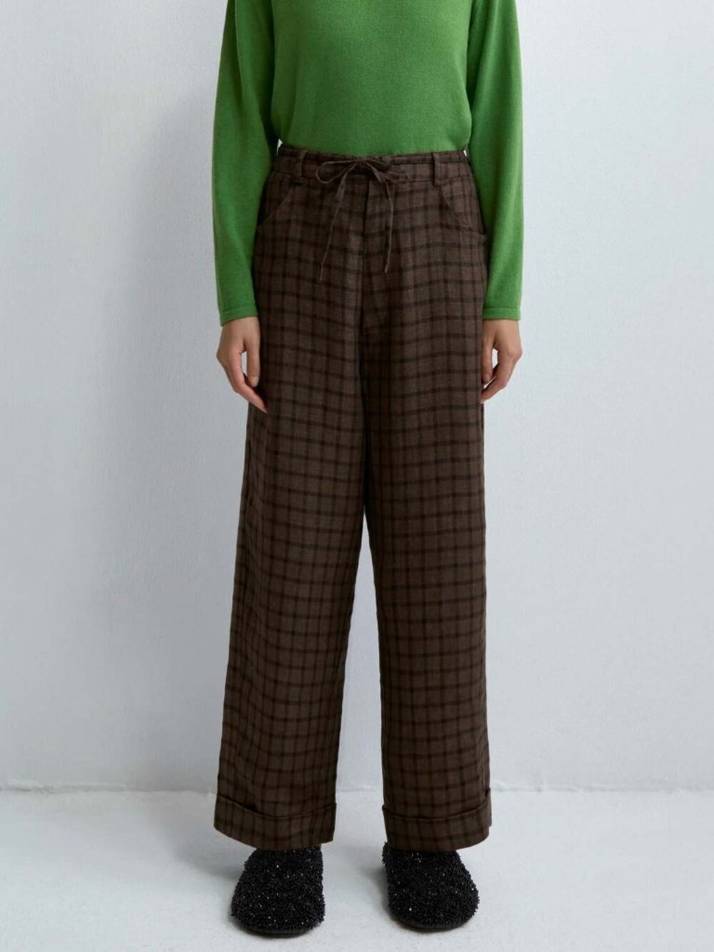 CORDERA Linen Relaxed Checkered Pants Brown/Black